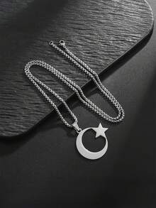 1 Peça Colar com Corrente de Aço Inoxidável em Formato de Lua Crescente e Estrela Islâmica do Ramadã, Pingente de Jóia na Cor Dourada, Acessório de Moda Presente Adequado para Uso Diário por Homens e Mulheres, Requintado para Halloween, Natal, Dia do Professor, Feriados, Aniversário
