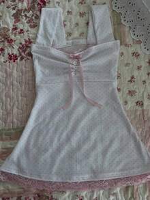 Women Fairy Grunge Tank Tops Y2k Aesthetic Lace Trim Bow Cami Sleeveless Square Neck Slim Fit Coquette Shirt Vintage Streetwear - 彩色 - 查看 2