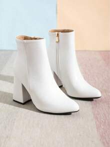 Botines blancos para mujer, botas de moda, botas de tacón grueso, botas de tacón muy alto - Blanco - Ver 5