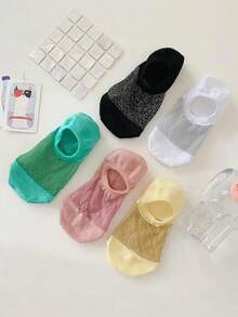 5 أزواج من جوارب شفافة رقيقة من الحرير للنساء، مانعة للانزلاق، ذات موحد اللون متعددة الاستخدامات، جوارب قارب صيفية - متعدد الألوان - مشاهدة 2