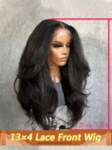 蓬松直发 13x4 透明蕾丝前假发 Yaki 直发蕾丝前假发 巴西真人发 4C 发际线假发 卷曲真人发假发 180% 密度 - Natural Black - 查看 1