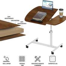 Meeyoga Escritorio para Laptop - (40+20)*40cm Escritorio Móvil de Pie con Altura Ajustable,Gran Panel con Soporte de Vaso de Agua, Ranura de Tarjeta y Ranura Plana (Nogal) - Color caoba - Ver 10