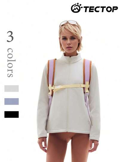 TECTOP Women's Spring Jacket, Thin Fleece Lining, Zipper Stand Collar, Pockets, Suitable For Outdoor Hiking, Lightweight & Comfortable With Stretch