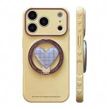 GUCADI 复古格纹撞色手机壳，防震，兼容 16/13/15，带心形磁吸支架，创意几何韩风撞色设计，小众时尚，ins风 - 檸檬黃 - 查看 4