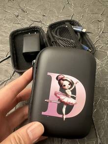 1 Peça Bolsa Organizadora de Cabos de Dados com Zíper Preto com Estampa UV de Menina Dançando e Padrão de 26 Letras Maiúsculas de A a Z, Armazenamento Portátil para Cabos de Dados, Carregadores, Fones de Ouvido, Etc., Bolsa Essencial para Viagem - Multicolorido - Visão 4