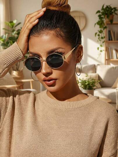 1pc Women Oval Tinted Lens Boho Vintage Personality Spicy Never Outdated Fashion Glasses For Rave Party Tropical Beach Vacay Bar Club Outdoor Accessories Suitable For All Face Shapes