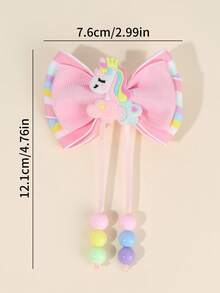 2个彩色独角兽蝴蝶结发夹，带珍珠吊坠，可爱发饰，适合女孩、青少年、朋友、女儿，日常佩戴和派对礼物 - 彩色 - 查看 6