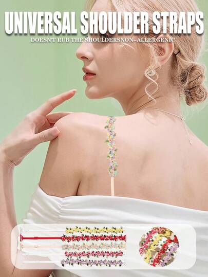 Lady's Embroidered Floral Shoulder Straps, Underwear Shoulder Straps, Exposed Shoulder Straps, Lady's Underwear Shoulder Straps, Detachable, Removable Bra Straps, Replaceable Lace Trim, Lady's Underwear Accessories