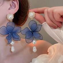 1 Pair Elegant & Delicate Flower Dangle Earrings, Suitable For Daily Wear - Blue - View 4