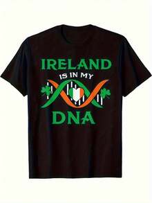 Unisex'S Irish Pride DNA Helix Graphic T-Shirt - 100% Breathable Soft Crew Neck, 3D Digital Print Irish Flag & DNA Double Helix Design, Regular Fit Casual & St. Patrick'S Day Apparel, Made In Canada, All-Season Comfort, 180gsm Heavyweight Fabric - Black - View 1
