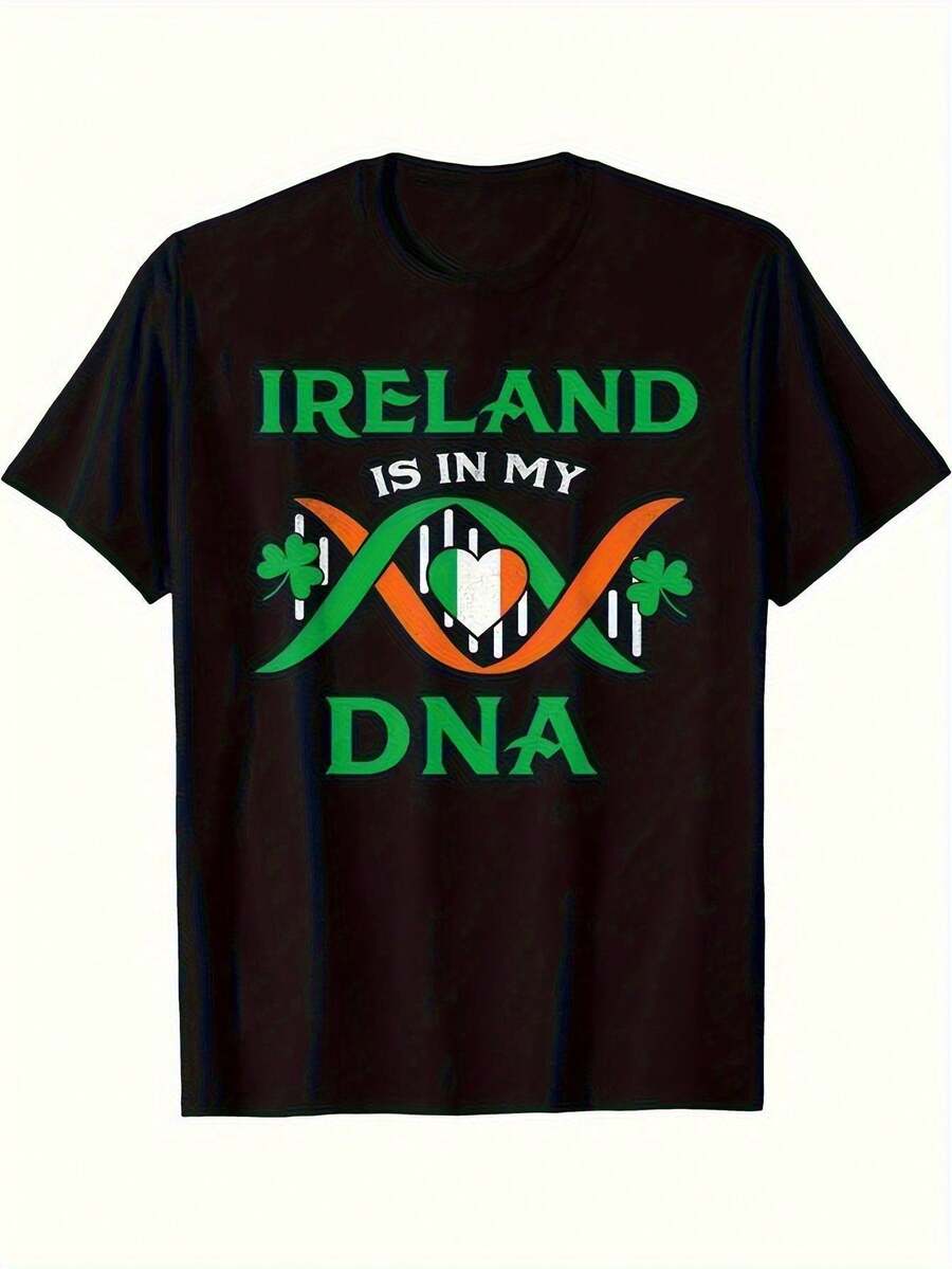 Unisex'S Irish Pride DNA Helix Graphic T-Shirt - 100% Breathable Soft Crew Neck, 3D Digital Print Irish Flag & DNA Double Helix Design, Regular Fit Casual & St. Patrick'S Day Apparel, Made In Canada, All-Season Comfort, 180gsm Heavyweight Fabric - Black - View 1