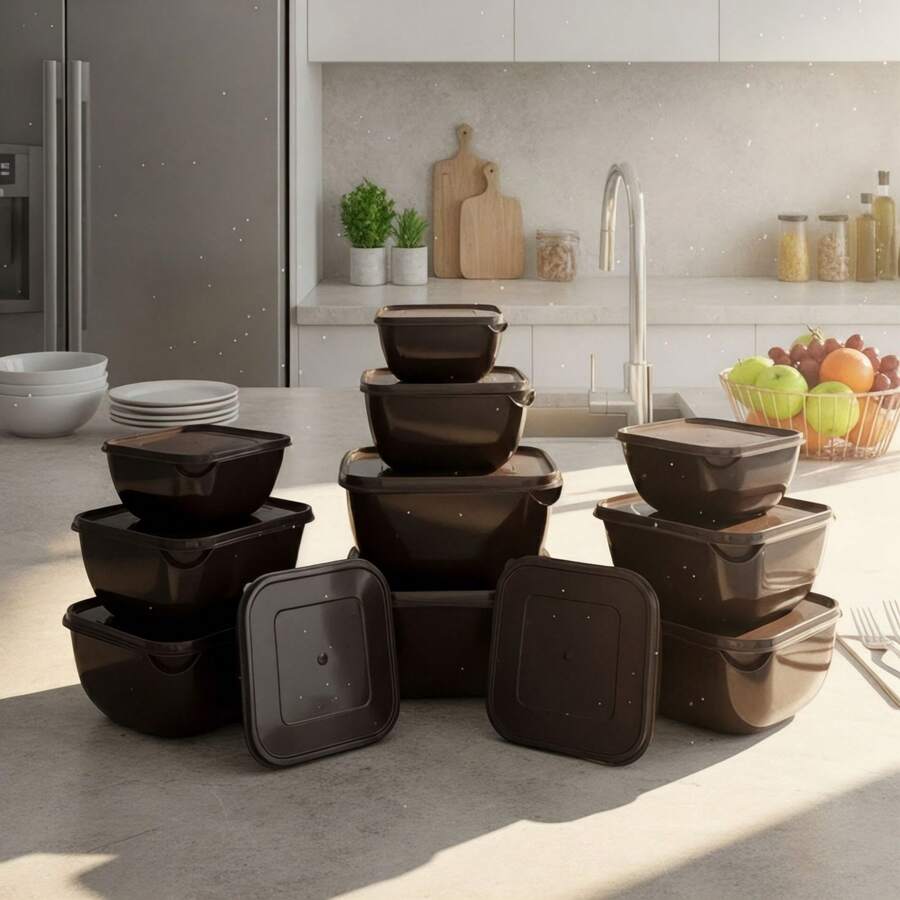 Kit 12 Potes Plástico Quadrados Colors – Organizador de Cozinha com Tampa (5*500 ml, 5*1 L, 2*1,8 L)