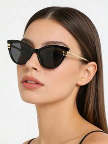 1 pieza Gafas de moda de estilo retro de ojo de gato negro para mujer, adecuadas para salidas diarias, playa de verano, decoración y fotografía callejera - Negro - Ver 2