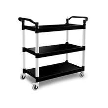 Carrito de Servicio con Ruedas Caledonia, 3 Niveles Estructura de Aluminio Ligera y Resistente, Repisas de Polipropileno, Capacidad 100 kg, Ruedas Giratorias con Freno, Uso Profesional para Cocina, Hotel y Limpieza, CARSEP-03 - Negro - Ver 2