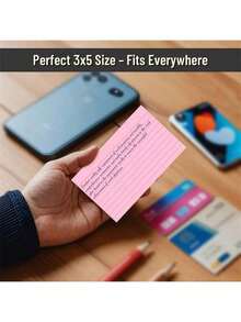 50张3x5英寸粉色横线索引卡片，大学学习闪卡，适用于学校、大学、办公室和家庭整理，耐用学习待办事项清单记事本，带横线 - 彩色 - 查看 6