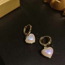 1对法式浪漫心形耳环，百搭优雅耳钉，适合情人节 - 金色 - 查看 5