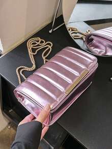 Women's Fashionable Minimalist Velvet Embroidered Chain Shoulder Bag For Daily Use - Pink - View 5