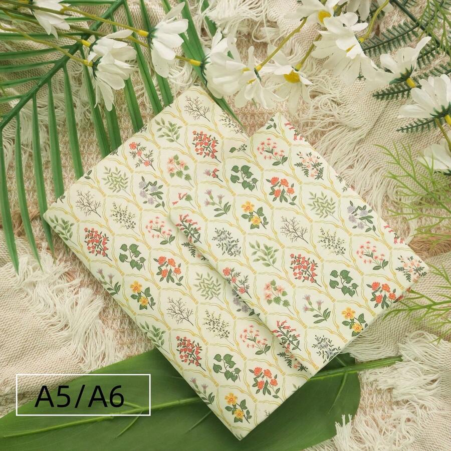 1 pieza Funda protectora de tela suave para cuaderno A5/A6 con patrón floral pequeño, funda de libro ajustable