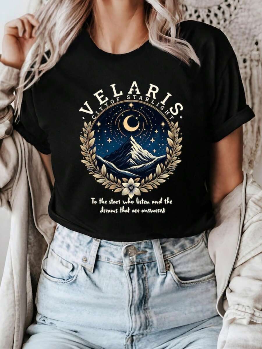 City Of Starlight T-Shirt, Court Of Thorns And Roses, Velaris Shirt, Bookish Shirt, Reading Inspirat - màu đen - Xem 1
