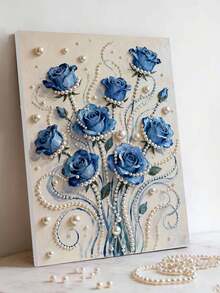 Neues blaues Rosen Bouquet Themen-Diamantmalerei Set ohne Rahmen, geeignet für Schlafzimmer Dekoration, Wohnzimmer Wandkunst, Raumdekoration, Kunstwerk, Geschenk zum Geburtstag von Freunden, Weihnachten, Neujahr, Valentinstag, Urlaubsgeschenk, einzigartig und interessant. - Verschiedenfarbig - Übersicht 3