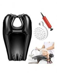 Portátil Inflable Lavabos Apoyacabeza Tinas Lavar Pelo Set - Negro - Ver 3