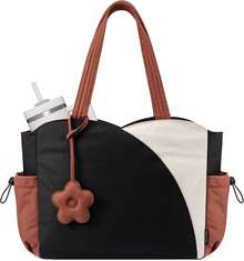 ¡RecomendadoLOVEVOOK - Bolsas de mano para mujer, bolsa de trabajo acolchada para portátil con cremallera, bolsas de mano grandes para mujer con compartimentos para la escuela y el profesor de viaje¡Top de Temporada - Café-beige-rosa - Ver 1