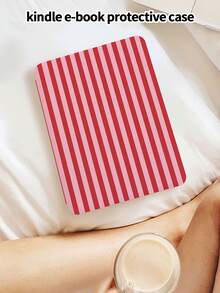 1个极简粉色条纹印花图案Kindle保护套，适用于Kindle NK 11/Kobo/Kindle Paperwhite 5/Kindle 2024，具备自动唤醒/睡眠功能，轻巧便捷，完美贴合保护您的阅读设备，浪漫情人节礼物。 - 彩色 - 查看 2