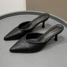 Women's Pointed Toe High Heel Slip-On Mule Sandals, Fairy Style, Spring New Arrival - Black - View 2