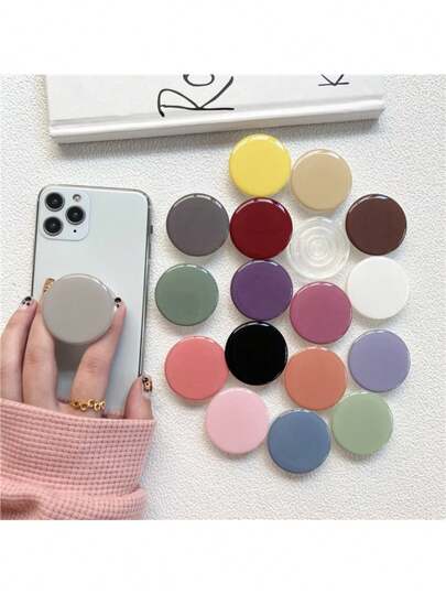 Korean Ins Style Solid Color Transparent Bubble Phone Holder, Slouchy Foldable Tablet Desktop Stand With Finger Ring Grip