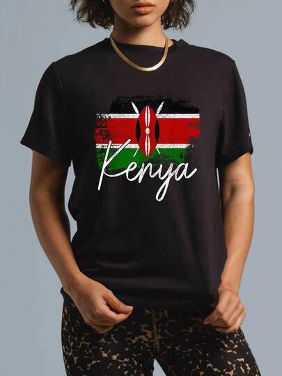 100% Cotton Kenya Vintage Flag Kenyan Pride Roots African T-Shirt Women's Men's Graphic Tee Crew Neck Classic Fashion Summer Vacation Tops