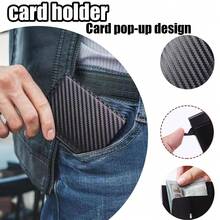 Automatic Pop-Up Card Design Card Holder. Unisex Super Thin Card Holder Wallet, Ultra-Thin Minimalist RFID Blocking Metal Wallet, Carbon Fiber And Leather Card Sleeve, Can Hold Credit Cards, ID Cards, Cash And Business Cards. - Multicolor - View 2