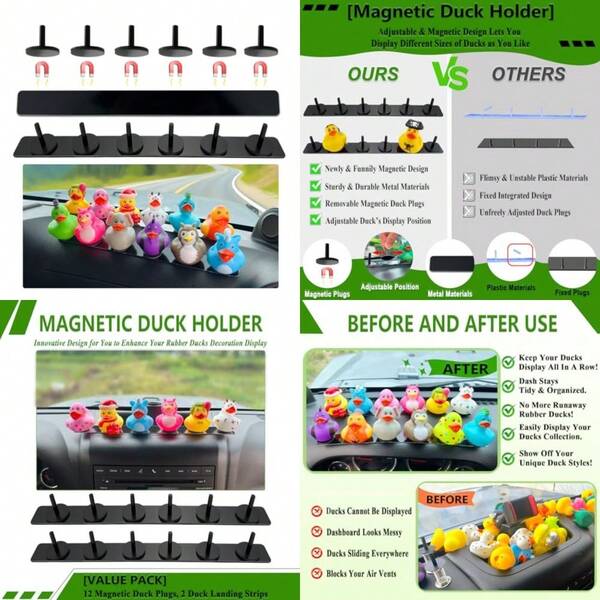Duck Holder For  WranglerMetal Rubber Ducks Holder For  Dash Magnetic Duck Plugs For Dash Decorations Adjustable Duck Mount For  Dashboard 2 Pack Black