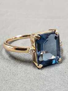 1枚优雅蓝色锆石镶嵌戒指，适合派对和婚礼，简约风格，铜合金材质，四季皆宜。 - 戒指 - 查看 2