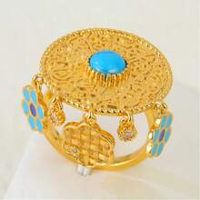 Bague de style luxueux de Dubaï plaquée or 21 carats, élégante bague de mariage islamique saoudienne, bijoux de fête d'Oman pour femmes - Bagues de mode - Voir 11
