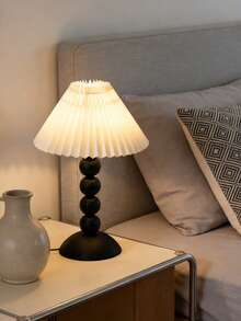 1pc USB Powered White Lampshade Desk Lamp, Retro Style Bedside Lamp, Suitable For Bedroom, Hostel, Dining Room, Camping, Minimalist Warm Light Atmosphere Lamp - Black - View 2