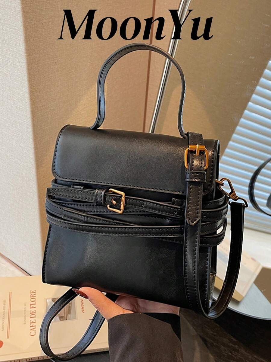 Women's Square Handbag, Fashion Minimalist Retro Elegant PU Leather Shoulder Bag, Suitable For Ladies, Girls, College Students, Suitable For Shopping, Commuting, Black - Black - View 1