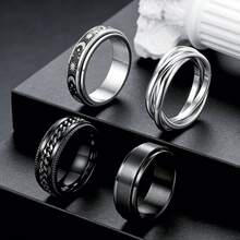 4pcs/Set Men's Stainless Steel Rotatable Rings, Moon, Star, Celtic Design, Stress Relief Spinner Rings, Wedding Band Set - 4-piece Ring Set - View 1