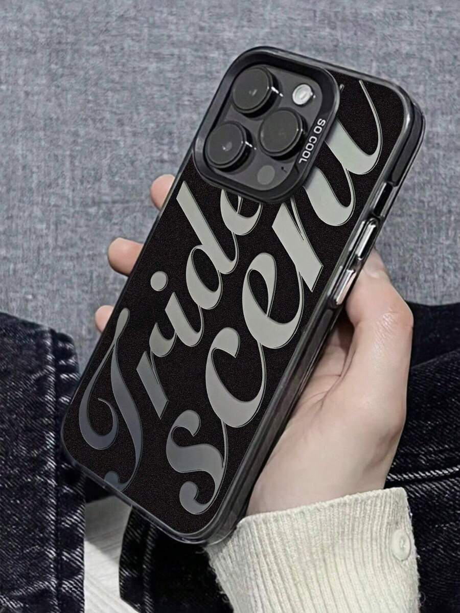 1pc Fashion Black Line Letter Aesthetic Design Full Coverage IMD Phone Case Compatible With IPhone 17, 16, 15, 14, 13, 12, 11 Pro Max, X, XR, XS Max, 8, 7 Plus, With Shockproof Matte Back Cover - Multicolor - View 1