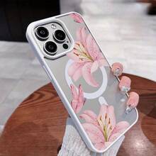 Pink Lilies Magnetic Phone Case Compatible With IPhone 17/17 Promax/17 Pro/Air/16/15/14/13/12 Pro/12/XS Plus Max,  Galaxy Series, Including S25, S22FE, S23, S24, S22PLUS, S23 Ultra, S24 Ultra, Acrylic + TPU Phone Case Features A Fashionable Design,  Compatible With Magsafe Cover - màu đen - Xem 3