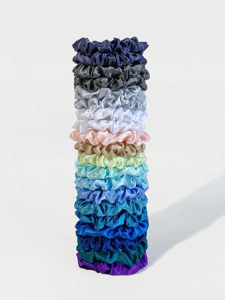 20pcs Ombre Scrunchies Set, 20 Colors Silk Pleated High-Quality Hair Ties Accessories ,Ponytail Holders ,Hair Elastics ,Hair Rubber Bands ,Hair Rope , - Multicolor - View 1