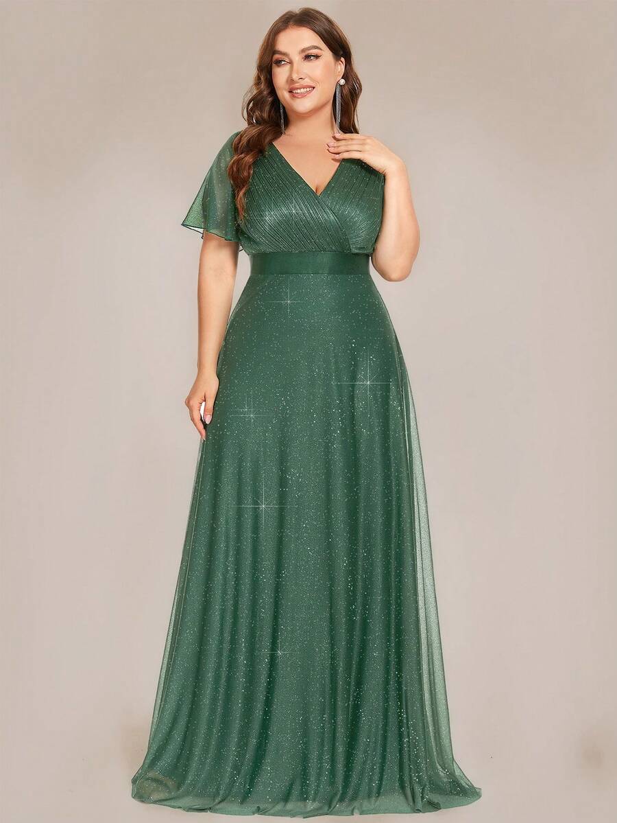 EVERPRETTY Deep Green V-Neck Long Summer Dress, Elegant Bridesmaid/Mother Of The Bride Formal Gown Wedding Spring