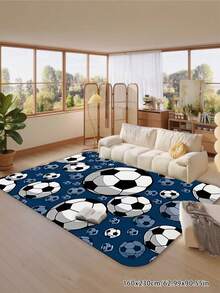 1pc Deep Navy Blue Background With Classic Black & White Football Pattern - Large Main Ball Provides 3D Visual Effect, Paired With Mini Football Prints To Bring The Vibrancy Of The Pitch Directly Into Your Home - Multicolor - View 2