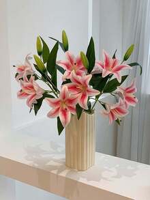 1/3支装，26.77英寸人造长茎百合花，双头百合，适用于家居装饰、卧室、客厅、餐桌、花瓶、婚礼、花束、户外花园、派对、周年纪念、情人节、生日礼物 - 彩色 - 查看 2