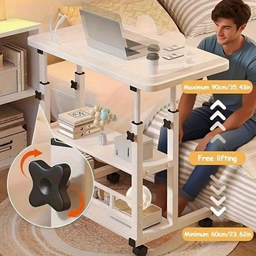 Adjustable Rolling Side Table Multifunctional Foldable Laptop Desk With Storage Shelf Sofa Side Table For Bedroom Living Room Height Adjustable Mobile Desk For Home Office Table Desktop Drafting Table - màu đen - Xem 1