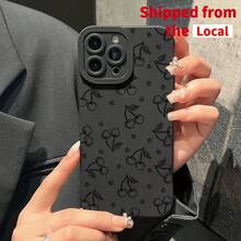 Cherry Pattern Phone Case, Anti-Drop Protection Case For Mobile Phone, Full Shockproof Protection Case For IPhone 16 15 14 13 Pro Max - Black - View 7