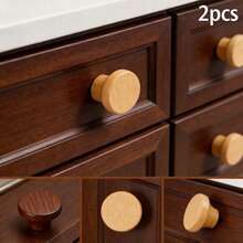 2pcs Black Walnut Wood Single Hole Trumpet Shaped Drawer Pulls, Round Head Wooden Cabinet/Wardrobe/Kids Room Door Handles With Screws - Black Walnut, Beech Wood - View 6