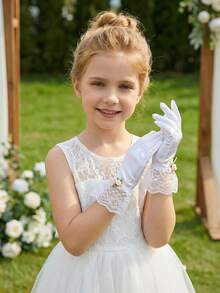 1 Pair 3-10Y Kids Satin Smooth Elastic Bow Gloves - Satin Flower Girl Gloves For Girls Pageant, Ballet Recital, Princess Birthday & Wedding, Ultra Soft - 1Pair - View 4