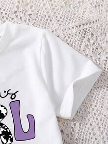 女童卡通印花短袖上衣和系带半裙套装 - 白色 - 查看 4