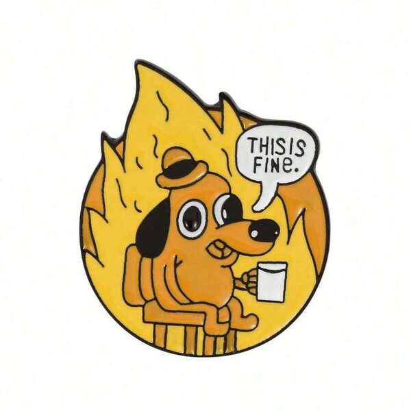 Cute Quirky Dog Cartoon Brooch - "This Is Fine" Humorous Accessory With Flames Design, Perfect Gift For Dog Lovers & Meme Enthusiasts, Dog Accessories DDZU