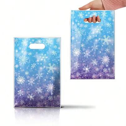 25/50pcs Christmas Snowflake Pattern Gift Bags, Christmas Party Favor Bags, Candy Bags With Handles